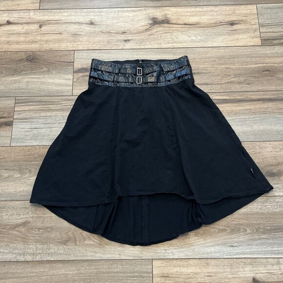 Tripp Nyc High Low Skirt SZ Small Black Witchy Belt Buckle Gothic Back Zip - Picture 1 of 9